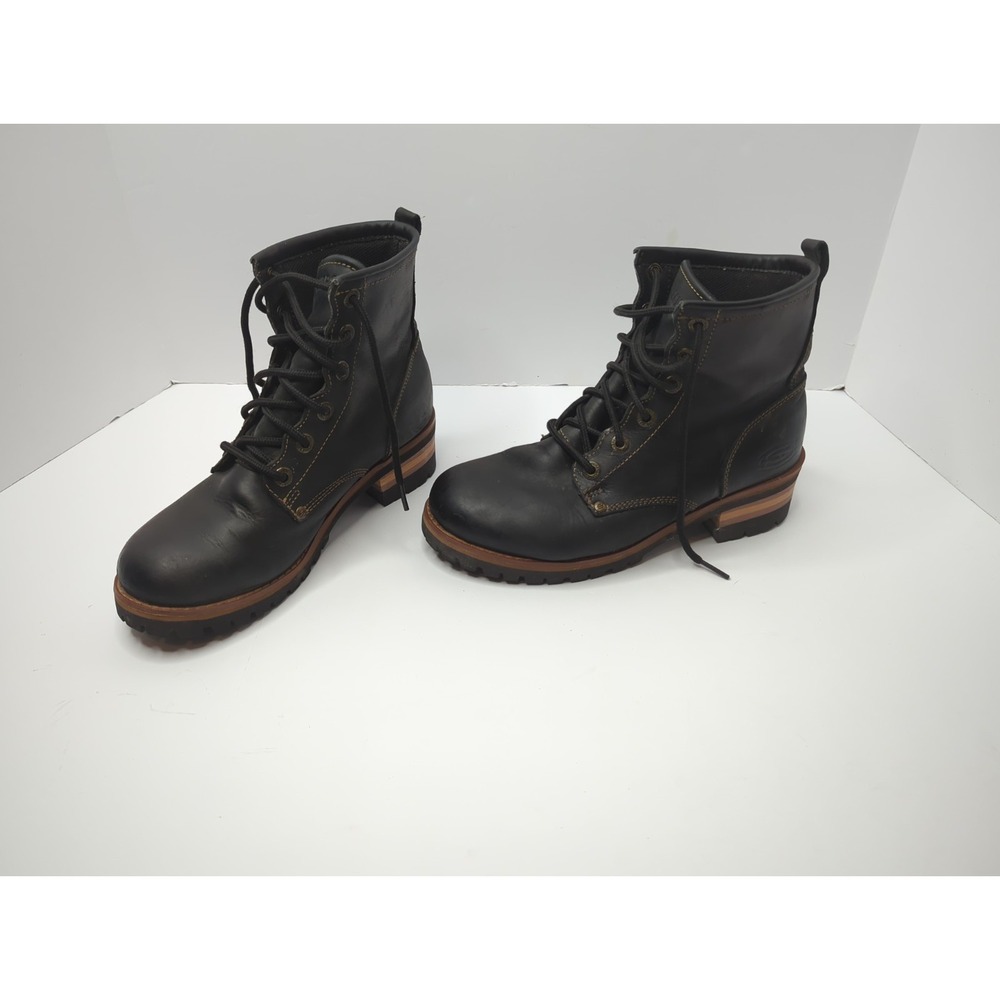 Skechers Womens 8.5 Laramie 2 Combat Boots Black Leather Chunky 47808 Grunge